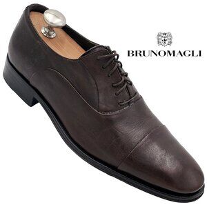Bruno Magli Italy Men's size 6.5 Dress Shoes Brown Nappa Leather Cap-toe Oxfords